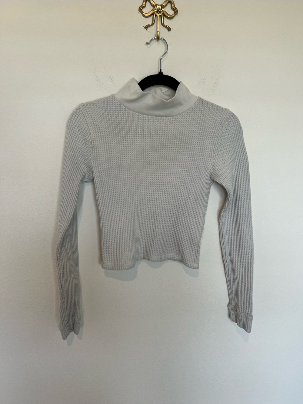 aerie White Waffle Mock Neck Long Sleeve Top